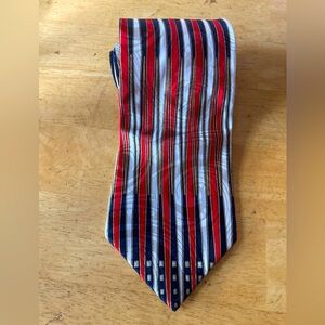 EMODA Men's 100% Silk Necktie ITALY Luxury Designer Striped Red/Blue/White /Gold